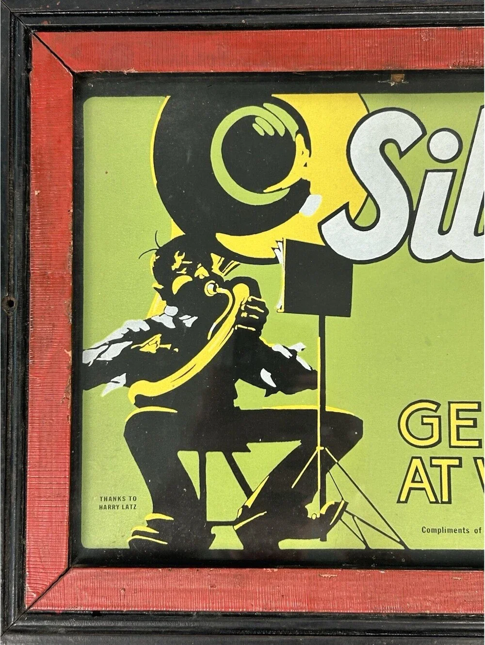 Vintage Silence Genius At Work Sign Framed Kalamazoo Vegetable Parchment 15